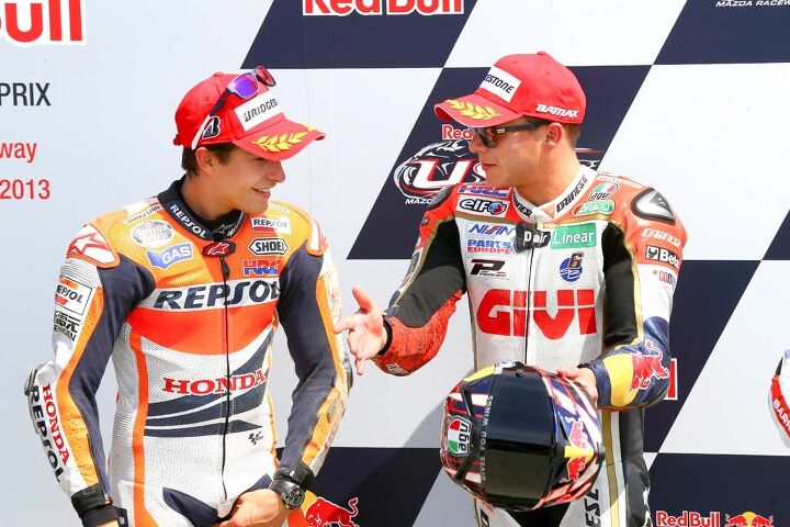 Wonder rookie Marc Marquez won in his first race at Laguna Seca, joined on the podium by fellow Honda rider Stefan Bradl.