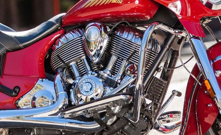 Look at photos of vintage Indian cylinders and heads, and you’ll see the history reflected in the shapes on this chrome-covered engine.