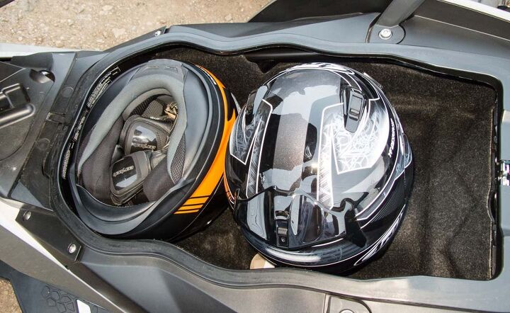 While able to hold two helmets, the BMW seemingly had room for the kitchen sink, too.