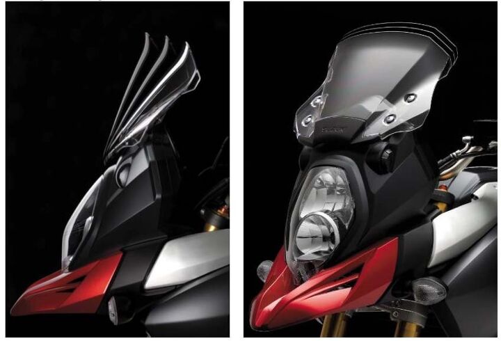 The new windscreen is three-position adjustable by simply pressing forward to change its lateral movement, while its vertical positioning requires unbolting the screen from its mount. There’s also an optional touring windscreen that’s 40mm higher and 20mm wider.