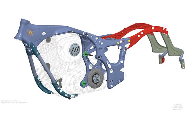 Aluminum frames aren’t just for sportbikes anymore. Seen here is the structure for the 2014 Indian Chief.
