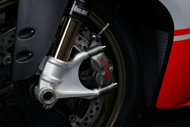 The Panigale’s monobloc Brembo M50 calipers look impossibly small but deliver phenomenal power and feedback.