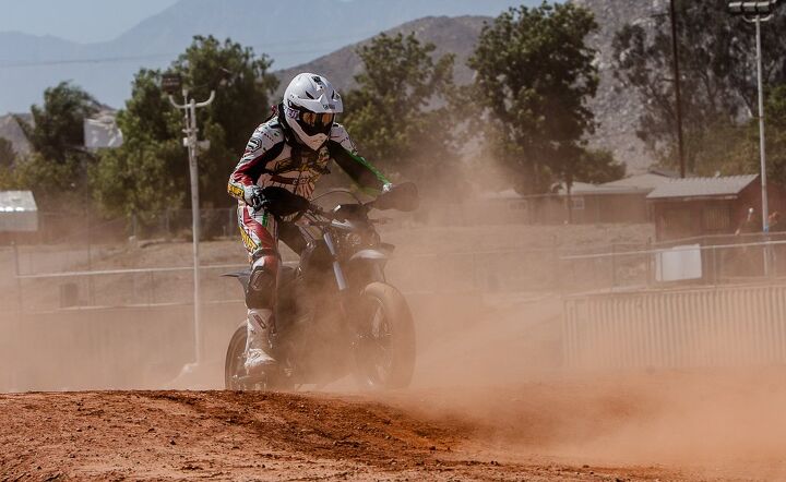 When it comes to supermoto, especially the part about riding a bike with street tires in the dirt, the Zero makes a good beginner bike because there’s no shifting to worry about.