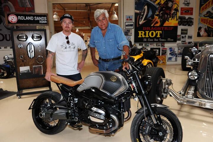 We’re not the only ones who believe the nineT is cool. Famed bike customizer Roland Sands built the example seen here being handed over to gearhead icon (and apparently some sort of entertainer) Jay Leno. Note the handsome valve cover design Sands created for the nineT and is offering from his RSD catalog. Stenegard has dibs on the first pair. 
