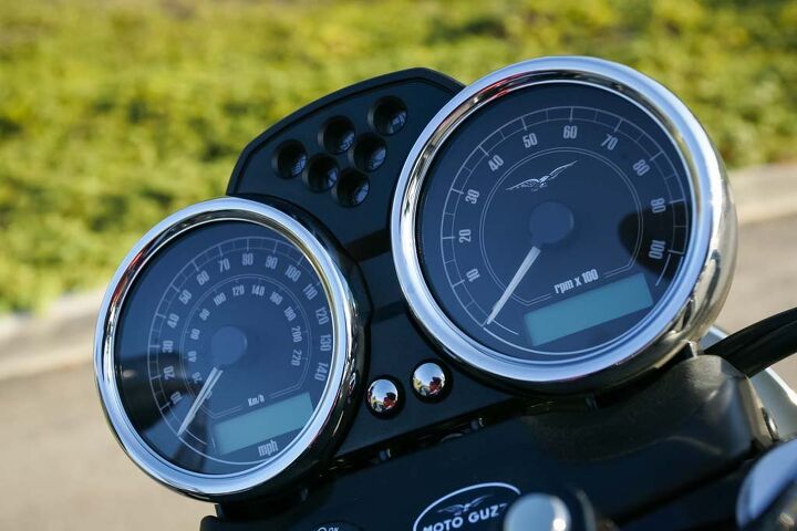 Sure the Guzzi’s priced highest at $8,490, but you get an LCD clock and an ambient temp gauge!
