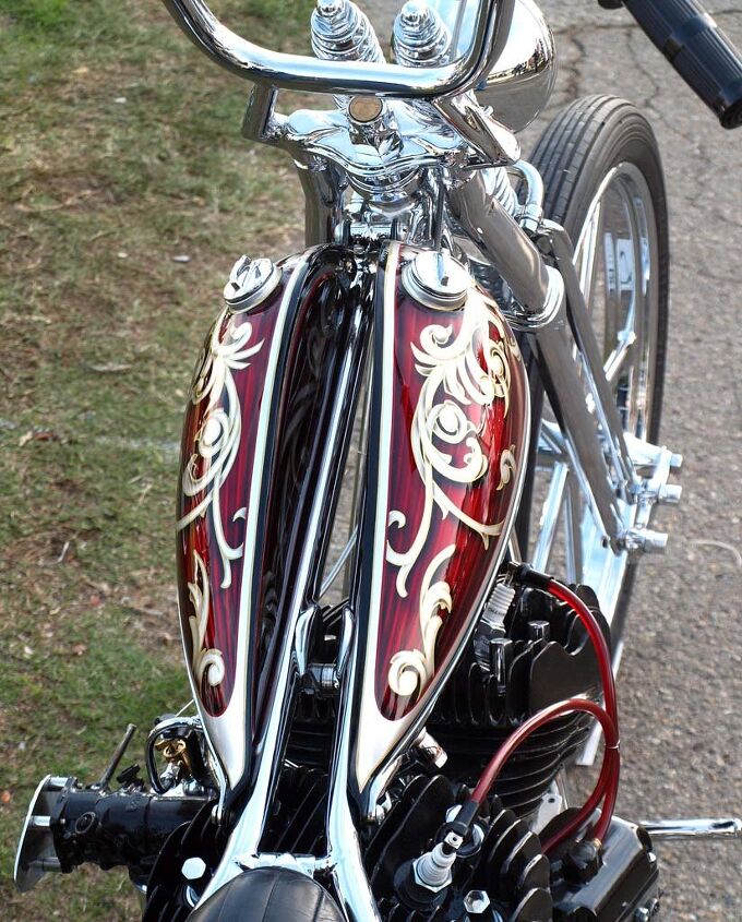 Best Bifurcated Gas Tank: Dalton Walker of S.I.K. built this lovely flathead that took Best of Show honors at Chopperfest.