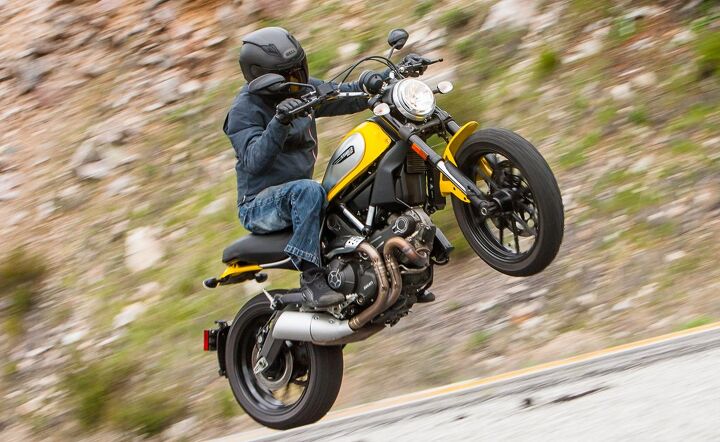 In true scrambler fashion, the Icon – as well as Ducati’s other scrambler models – are (to some degree) 796 Monsters in scrambler drag. The Icon’s modernity shows, as it outperforms the Triumph everywhere except for in the dirt.