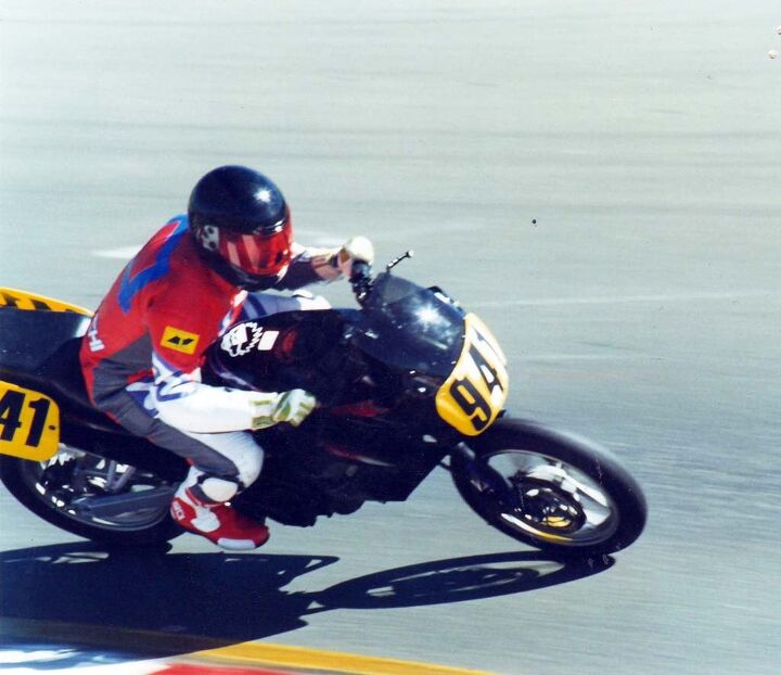 Author not showing good form in one of his first races, Sonoma Raceway c. 1994.