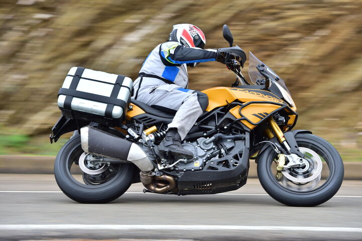 Aprilia's Dynamic Damping feature transforms the ride quality of the Caponord Rally.