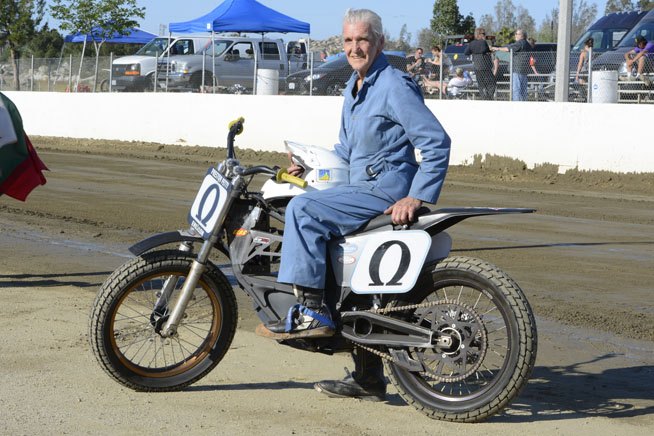 Clad in his blue coveralls, Preston Petty can easily be spotted whenever he attends a motorcycle racer, although he is rarely heard. With little more than a whine from his Zero’s electric motor, he is often able to swoop past his competition before they even know he is behind them. Photo by Scott Rousseau