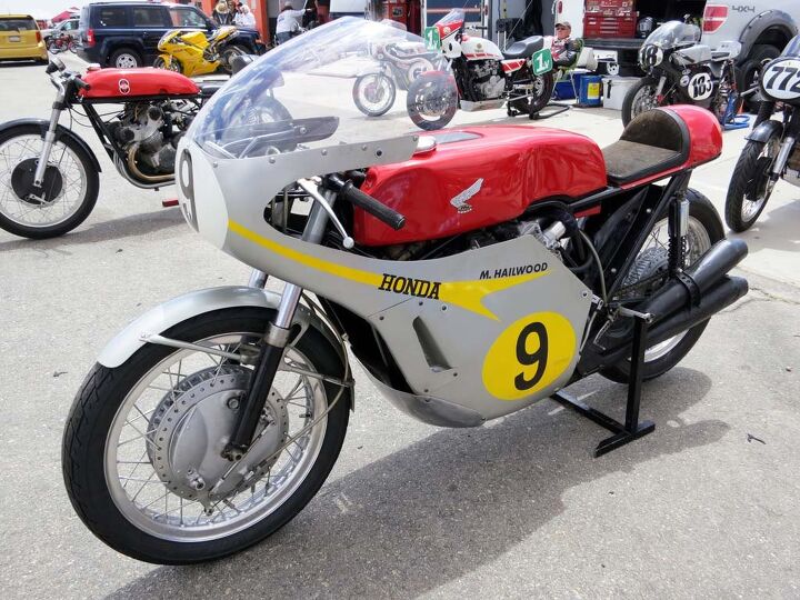 The ex-Hailwood 500cc Grand Prix Honda was widely ogled.