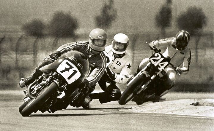 Ritter at Sears Point, followed by Ed Unini's Honda and the Triumph of Jim Haberlin.