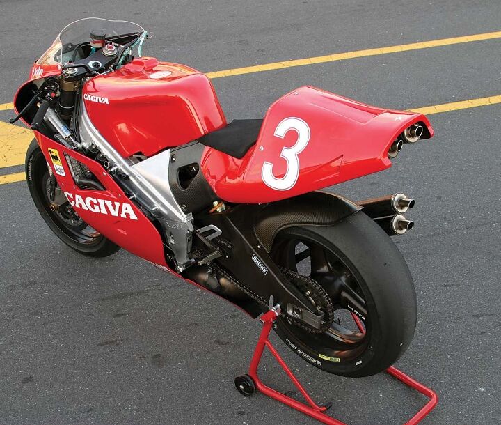 The carbon-fiber swingarm is reputed to have cost $100,000 to build in 1994.
