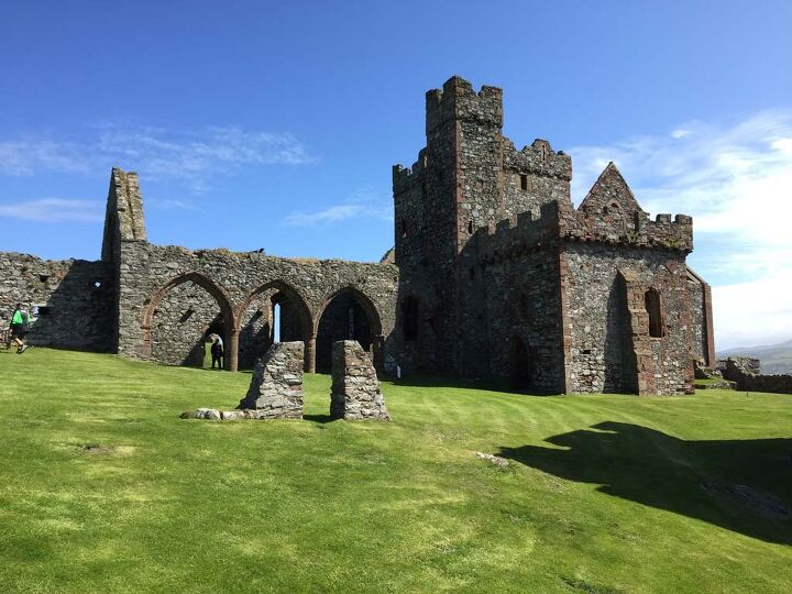 Peel Castle is really old. The excavated 10th century grave of "The Pagan Lady" included a fine example of a Viking necklace and a cache of silver coins. The Castle's most famous "resident" is the so-called Moddey Dhoo or "Black Dog" ghost.
