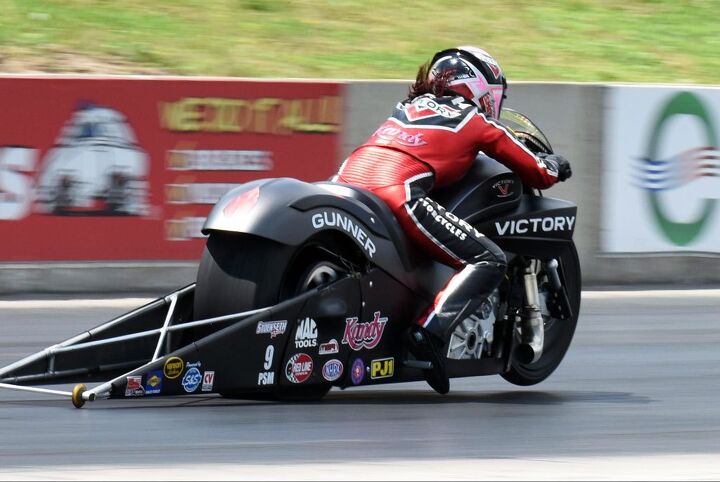 If you’ve never seen an NHRA Pro Stock motorcycle launch down a dragstrip, you’re missing a truly awesome sight. Matt and Angie Smith beat the “American muscle” drum for Victory 1320 feet at a time.