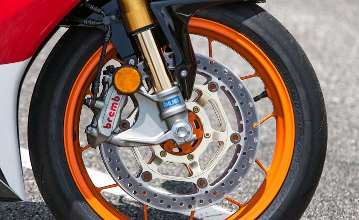 Öhlins and Brembo are two of the best names in the biz, and you feel the quality when riding the CBR, but Duke makes a good point: “No forged wheels on a $17k Honda?”