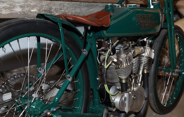 “I’m not a Harley guy,” says Talbott. “But I had to have this one – a 1922 board track racer.” 