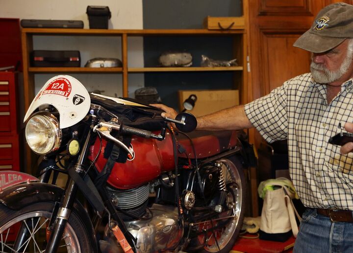 “This is my Motogiro bike,” says Talbott of his 1956, one-cylinder Gilera 175 Sport. “It did 550 perfect miles. I put it together myself, in about a week, and I’m going to run it again this September. I love these little bikes. It’s like going back to where I started in motorcycling.”