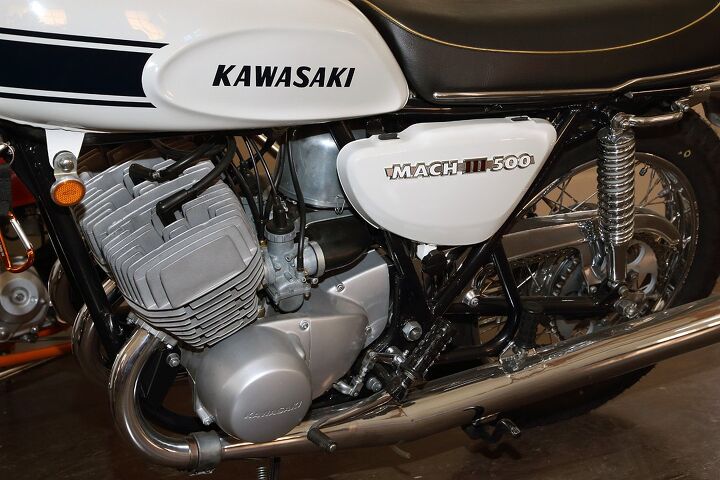 “They called this the widowmaker,” says Talbott of the scary-fast and ill-handling 1969 Kawasaki H1 Mach III 500. “I bought this from a soldier at Fort Carson, Colorado. He said it almost killed him. I had one back then, and it almost killed me, too.”