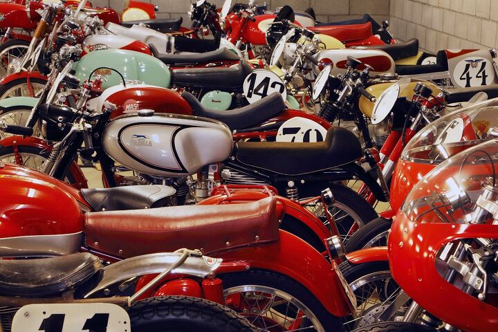 Little Italian screamers hold a special fascination for Talbott, who’s a veteran of the famed Motogiro event. All have number plates, displace less than 175cc, and date from ’51 to ’57. Molto bello.