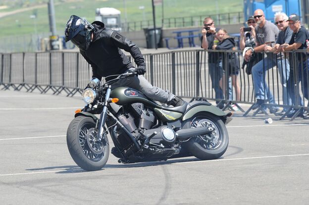 Victory’s new stunt team of Tony Carbajal and Joe Vertical (pictured) is another tactic for Victory to reach a younger demographic who is excited by performance. Photo by Barry Hathaway.