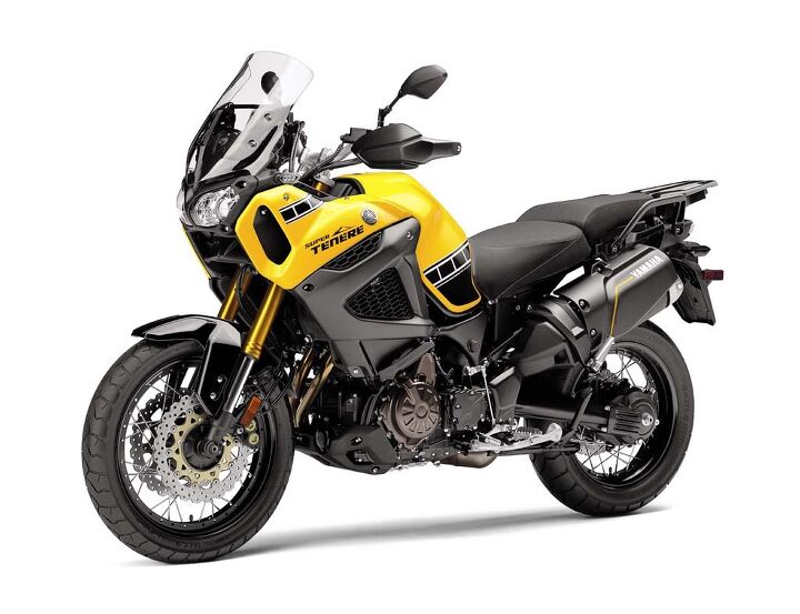 The Super Tenere is back, available also as a non-ES in bumblebee paint for $15,590. The Super Tenere ES in Raven will set you back $16,190.