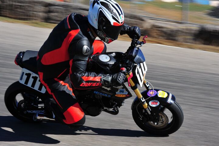 It’s no fun showing a picture of a motorcycle with a busted wheel sitting in the back of a truck, so here’s another action shot of our Grom.