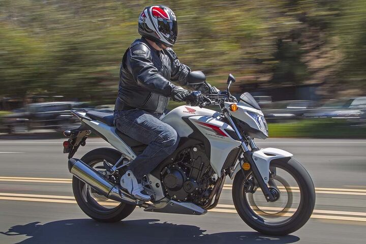 Honda's CB500F could be an option for larger riders looking for a little more oomph, but it's also the heaviest bike of the seven.