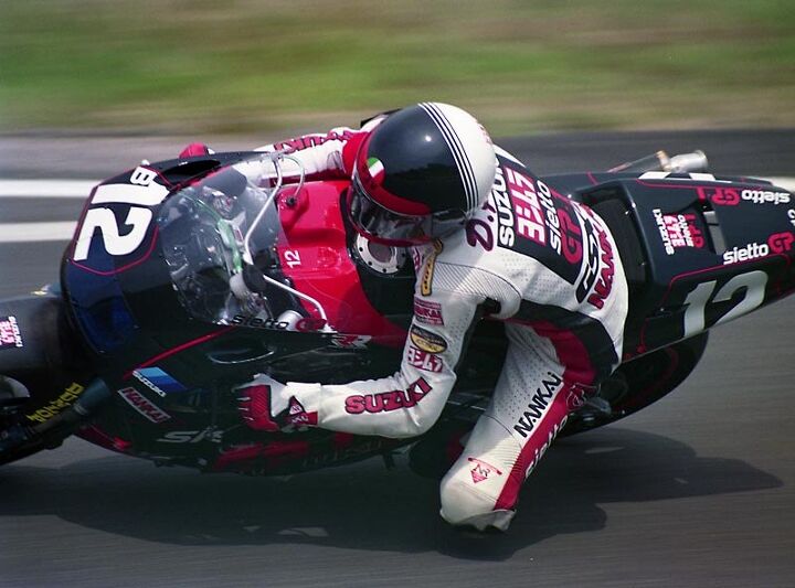 Doug Polen and Kev Schwantz qualified 3rd for the 1990 Suzuka 8-Hour on their Yosh Sietto RR, and finished 8th. In World Superbike, Polen won Race 1 at Sugo in ’89 and set pole, but finished 21st for the season with just 33 points. Fred Merkel won his second WSB championship on his RC30 Honda that year. Polen regrouped and won the ’91 and ’92 titles – on a Ducati. Photo by Rikkita.