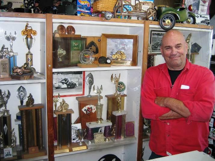 A few of Doug’s awards joined by his vintage motorcycle toy collection, 600 of which he donated to the AMA Motorcycle Hall of Fame Museum in 2014.