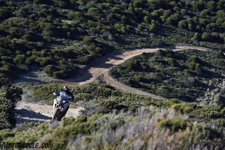 Set the Enduro to the Enduro ride mode and even the steepest hills are not a problem. Here big Sean and the big Ducati make short work of a tall hill. 