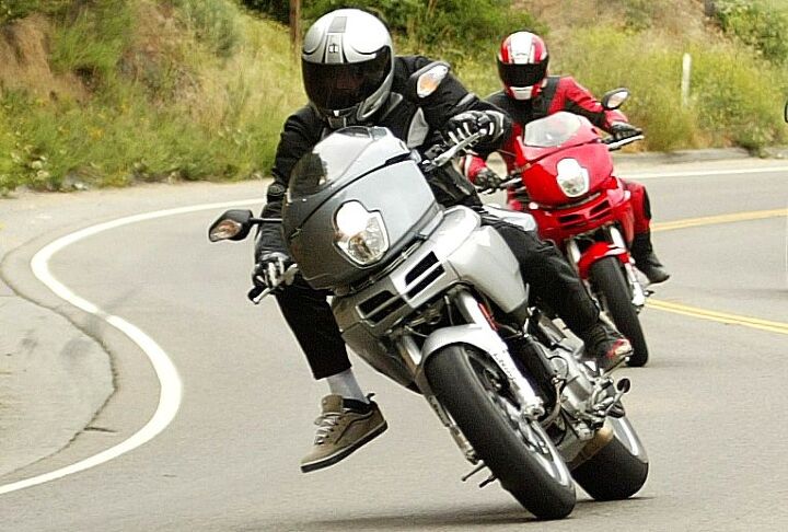 Just five months after demolishing my ankle, and still with a walking cast on my leg (necessitating the odd oversized footwear), I was riding Ortega Highway at the domestic launch of Ducati’s 2003 Multistrada. I had to keep lifting my right foot off the peg so it wouldn’t drag in corners.