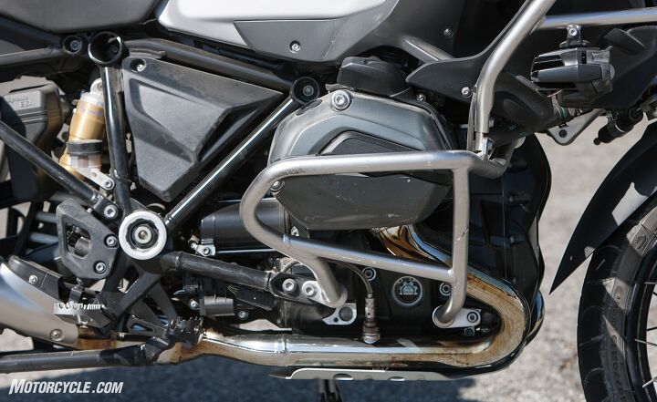 “The Boxer motor oozes low-rpm torque and is extremely tractable,” says Rousseau. “Throttle response is clean. You don’t need to rev the GS to get where you’re going; just pick any gear and the engine pretty much takes up the slack. It is extremely easy to ride fast or slow.” Note the scratches on the engine guards. MO tested, MO approved!