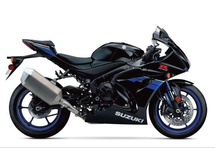 Know the upmarket GSX-R1000R by its blue anodized BFF fork tubes in this black version (there’ll probably be a blue RR, too).