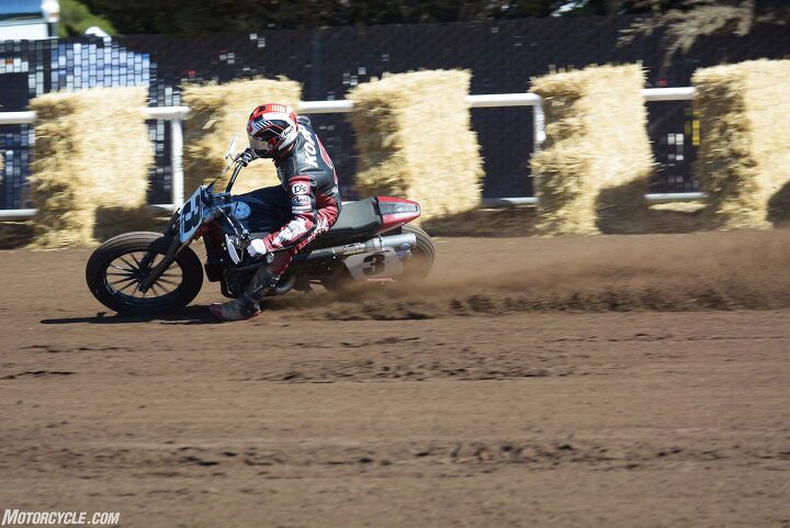Despite being away from the sport for the past couple years, Kopp didn’t hesitate to let the Scout FTR750 rip on the deep Santa Rosa Mile track.