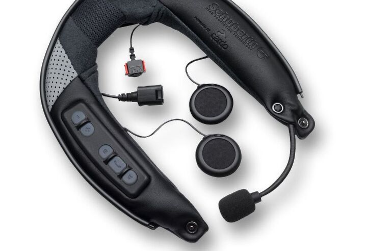One techy-cool option for the E1 is this SRC audio system, which simply replaces the standard neck roll. The plug at the top snaps into an antenna already embedded in the liner, and from there you’re Bluetoothing, intercomming, cell phoning, GPSing and FM radio-receiving for $299.