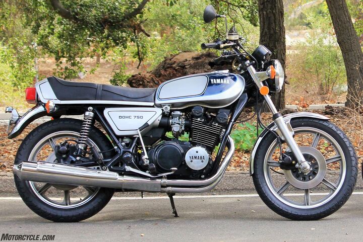 The XS750D in all its mid-1970s air-cooled and shaft-driven beauty. Triple-disc brakes were fairly rare in this era.