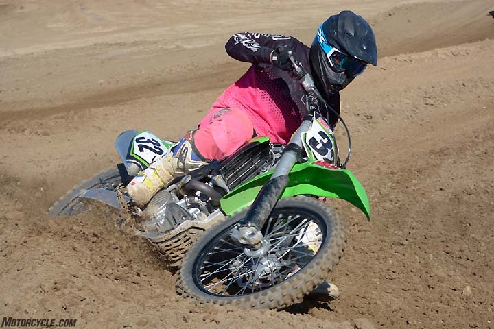 While it is one of the best-handling Kawasaki KX450Fs in recent memory, the Kawasaki’s steering isn’t the most responsive in the group, trading excellent straight-line stability for a “steer with the rear” attitude when cornering.
