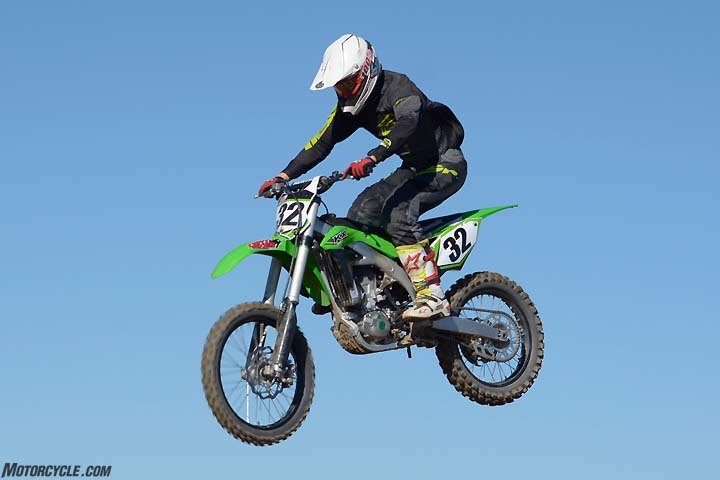 Testers noted a long front-to-rear feel when it came to the Kawasaki KX450F’s ergonomics. On the plus side, the KX’s footpeg height is adjustable to help accommodate longer or shorter legs.