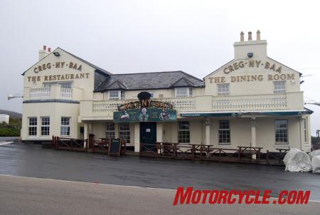 The famous Creg Ny Baa pub along the TT course is a popular location from which to watch the race. And you can get some good, hardy Manx food there as well. Oh! And a pint, too!