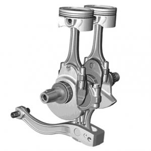 The balancing connecting rod used in the F800 engine keeps the engine compact, lowers CoG, and allows for use of a semi-dry oil sump. But most importantly, does a very good job of minimizing vibration.