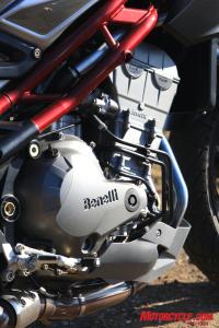 Italian power, believe it or not, comes in forms other than V-Twins. Here’s the potent heart of the Benelli: a 1,130cc in-line Triple.