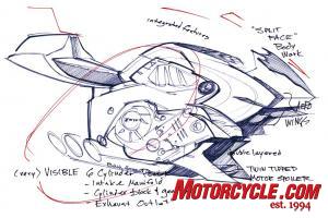 A design sketch points out features such as the intake manifold. Click on the picture to see a larger version.