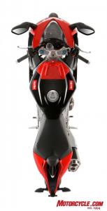 This image makes plain just how slender the new Aprilia is from nose to tail.