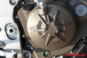Magnesium engine covers are one of the many extras found on the RSV4 Factory when compared to the new, more budget-minded RSV4R.