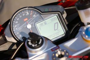 We favored the RSV4 Factory’s analog tach/LCD combo over the LCD-only panels as found on the Ducati and KTM.