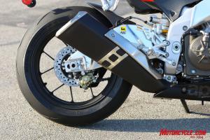 The note coming from the RSV4’s exhaust is intoxicating to the ears of those who love mechanical noises. “If a motorcycle exhaust can sound sexy, this is it. It's like a cross between a GP bike and a V-8 sprint car,” said Kevin.