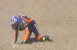 Michael Renseder's latest generation suit is shown inflated seconds into a 125 cc GP crash at Jerez last year.