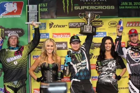 Two new faces on the podium - Ryan Villopoto, center and Davi Millsaps, right. Josh Hill, on the left, was second.