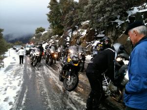 Despite the GS’s ability to traverse all manner of terrain, a simple snow storm in Yosemite had the local constabulary digging in his heels, refusing a large party of GS bikes to pass through. We fought the law, and the law won. Image by author